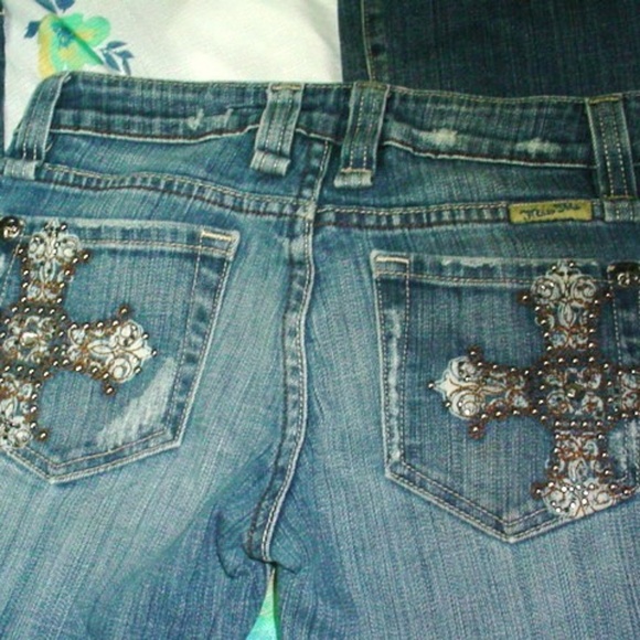 MISS ME Embellished Cross Pockets Jeans Size 27 - Picture 2 of 4